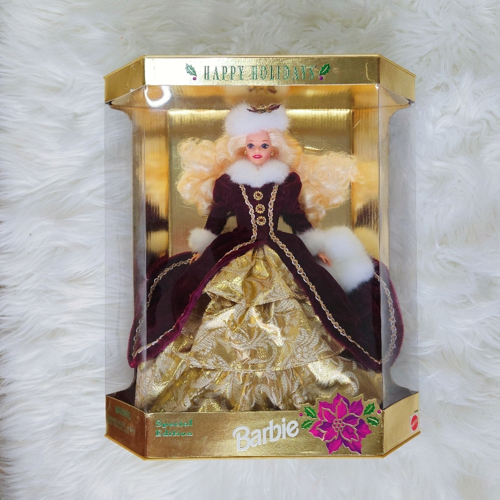 1996 Happy Holidays Barbie Doll Special Edition NIB Vintage New Gold Gown Sealed